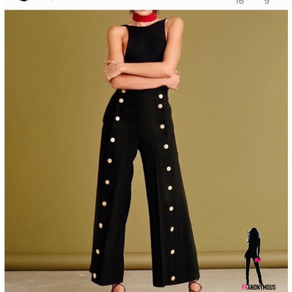 Style Mafia Black Flare Pants with Gold Buttons - Picture 4 of 4